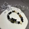 2023 Nuevo Pulsera de Gatito Queso Sésamo Negro Pulsera de Obsidiana Alto Valor de Color Cuentas Lindas Nicho