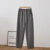 Foto real de pantalones de pierna ancha tipo guadaña, nuevo estilo otoño e invierno, versátiles, sencillos, cintura elástica, estampado de espiga, pantalones deportivos casuales de largo completo para mujer