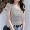 Camiseta Básica de Cuello Redondo para Mujer Primavera Nueva Dobladillo Casual Top Interior Verano Color Sólido Ajuste Slim Manga Corta