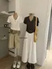 Wgwe9276 Guangzhou Shisanxing Blusa de Tricô Feminina de Verão Novo Estilo Gola Reversível Slim Fit Versátil Manga Curta