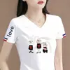 Camiseta básica de cuello en V para mujer de talla grande, camiseta de manga corta, top de manga corta para mujer, excedente de comercio exterior transfronterizo, marca
