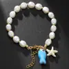Pulsera de Cerámica con Forma de Pez y Estrella de Mar Turquesa Estilo Resort de Verano Transfronterizo Pulsera de Perlas de Imitación de Nicho Pulsera de Pareja