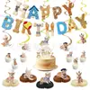 Decoraciones para Fiesta de Cumpleaños Transfronteriza, Banderines de Letras, Adornos para Pastel con Temática de Perros, Serpentinas Espirales, Pancartas y Adornos Colgantes