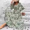 Comercio Exterior Transfronterizo 2026 Amazon Otoño Más Vendido Vestido de Moda Versátil con Estampado para Mujer de Manga Larga con Cuello en V y Corte Acampanado