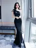 Elegante Vestido de Uma Alça Estilo Sereia para Mulheres, Afina a Cintura e Emagrece, Longo com Design de Laço, Vestido de Festa para Socialites