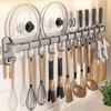 Estante de almacenamiento para ollas y palas de cocina, colgador de cucharas y palas montado en la pared, soporte con gancho, soporte para cuchillos, artefacto de almacenamiento sin perforaciones