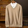Suéter de cachemira para hombre para otoño e invierno, cuello en V, corte holgado, cuello alto, adecuado para uso business casual, camiseta base de lana para hombre
