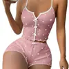 Pantalones Cortos con Tirantes de Nuevo Estilo, Conjunto Sexy de Seda de Leche Estampada Multicolor con Lazo, Fábrica de Ropa Cómoda para el Hogar