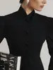 Otoño e Invierno Elegante Chaqueta de Commuter con Mangas Abullonadas Estilo Pequeño Fragancia para Mujer Traje Pequeño Negro Retro Elegante Francés con Cuello Alto