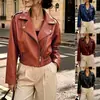 Enviado. Sitio independiente de Amazon nuevo estilo europeo y americano moderno chaqueta de cuero de manga larga con cuello de solapa