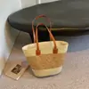 Bolsa de Palha Estilo Balde, Bolsa de Palha Trançada para Mulheres, Bolsa de Palha Rattan para Praia, Bolsa de Mão Tendência de Verão com Grande Capacidade, Bolsa de Ombro, Tecelagem de Palha