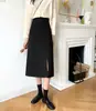 Falda de Color Sólido Negro para Mujer Otoño e Invierno Falda Midi de Corte A 2023 Nueva Cintura Alta Hendidura en Cadera Falda Larga