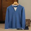 Suéter de Lana Pura Falso Dos Piezas para Hombre Otoño e Invierno Moda Estilo Coreano Jersey Holgado de Corte Amplio Estilo Perezoso Prendas de Punto Suéter