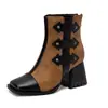 Botines con hebilla de moda, costuras, punta plana, Botas de caballero, Botas de tacón alto grueso, Tallas 40-48, Botas de comercio exterior