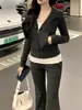 Traje de Raya Gris Único y Súper Bonito para Mujer de Principios de Otoño, Traje de Dos Piezas Súper Bonito de Sudadera con Chaqueta y Pantalones
