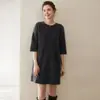 Vestido de punto para mujer con cuello redondo 100% cachemir puro para otoño e invierno, suéter de punto estilo japonés de longitud media hasta la rodilla, talla única