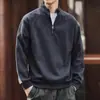 Sudadera retro de algodón con mecha, media cremallera y cuello alto para hombre, tendencia otoño e invierno, holgada, casual, nueva chaqueta deportiva