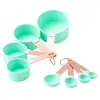 Conjunto de xícaras medidoras e colheres medidoras de 8 peças ferramenta de medição para panificação cabo de aço inoxidável banhado a cobre conjunto de xícaras medidoras e colheres medidoras de plástico