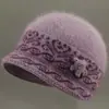 Moda Otoño e Invierno para Mujeres de Mediana Edad y Mayores, Versátil, con Lazo, de Piel de Conejo, Tejido, con Forro de Terciopelo, Gorro de Pescador, Gorro de Lana
