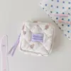 Estuche cuadrado de algodón acolchado con estampado floral estilo coreano para niñas, bolsa de almacenamiento para labiales y cables de datos, monedero portátil para estudiantes