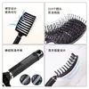 Peine Curvo para Volumen en la Raíz del Cabello con Cerdas Curvas Grandes para Alisar y Estilizar, Peine de Cerdas de Jabalí Masajeador para Hombres y Mujeres, Peine de Peluquería Recubierto de Goma para Cabello Largo y Rizado