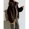 Jaqueta de Couro PU LUXI Retro Camurça Color Block Gola Alta para Mulheres, Novo Design Outono 2026, Jaqueta Curta Versátil 89072