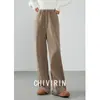 Pantalones Casuales de Ajuste Relajado con Cintura Elástica y Cordón Pantalones de Pierna Ancha para Mujer Novedad Primavera Temprana 2026 Pantalones Rectos Sueltos Pantalones de Chándal Caqui