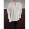 Outono 2026 Novo Masculino Algodão Premium 270g Estilo Americano Patchwork Gola Henley Tamanho Grande Manga Longa Camiseta Top