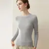 Novo Suéter 100% Cashmere Outono/Inverno para Mulheres, Gola Redonda Slim Fit Pulôver Curto Tricô