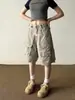 Shorts Cargo de Cinco Pontos Reto Casual Solto High Street Verão Americano Tendência Retro Lavado Bolso Grande Masculino Feminino