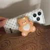 Fondo Blanco Oso de Puntos Soporte Espejo Funda Magnética para Teléfono para Apple 17 Promax, Adecuado para 16 Promax Doble Capa 15
