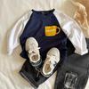 Camiseta de Algodão Puro Infantil Manga Longa Raglan Roupas Infantis Estilo Primavera/Outono 2025 Estilo Coreano Blusas Infantis Estampadas