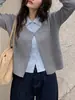 Diseño elegante y sofisticado, hermoso suéter de punto de manga larga de dos piezas falsas para mujer, estilo otoño, talla petite, estilo coreano, ligero y maduro