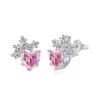 Pendientes de Corazón de Amor de Plata de Ley S925 para Mujer, Forma de Copo de Nieve, Incrustados con Circonita Azul y Rosa en Forma de Corazón
