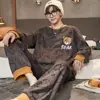 Pijama Masculino Estilo Coreano Primavera e Outono Novo Pulôver Manga Longa Solto Tamanho Grande Casual Usável Conjunto para Usar em Casa
