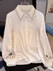 Camisa blanca simple y holgada para adelgazar para mujer, de manga larga, con textura, cuello en V, versátil, para el trabajo, transfronteriza de Amazon Europa y América