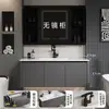 Gabinetes de baño de aluminio tipo panal SPC color blanco crema con esquinas redondeadas combinación de gabinete para lavabo de cerámica lavabo