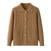 Cardigan elegante de corte solto para mulheres de meia-idade e idosas, suéter de tricô com gola virada para outono e inverno, casaco grosso, novo estilo