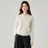 Nova coleção outono e inverno: suéter de cashmere macio e confortável para mulheres, com gola redonda, fecho de um botão e design liso, perfeito como uma camada base quente