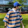 Camiseta de Manga Corta Rayada Estilo Hong Kong Japonés de Verano Talla Grande Camisa Polo Rayada de Hotel para Hombre Precio Controlado
