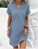 Vestido Casual de Botones para Mujer 2024 Caliente de Punto de Color Sólido con Cuello en V
