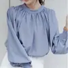 Blusa de Gasa Estilo Coreano 2026 Primavera Secado Rápido Resistente a las Arrugas Cuello Redondo Manga Abullonada para Exportación