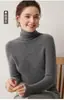 Otoño Invierno Sin Costuras Una Pieza 100% Cachemir Tejido de Punto Suéter para Mujer Costilla Capa Interior Suéter de Cuello Alto Color Liso Capa Base