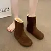 Botas de Neve Estilo Retro Novo Fundo Plano Femininas Outono Inverno Simples Casuais Cano Médio Camurça 2026 Algodão Bico Redondo Slip-on