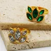 Moda Transfronteriza Europea y Americana Retro Lujo Ligero Temperamento Versátil Anillo Incrustado de Diamantes Acero Inoxidable Oro de 18 Quilates Geométrico Joyería para Manos Venta al por Mayor