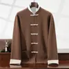 Traje Tang de punto de lana pura para hombre, engrosado para otoño e invierno, ropa de hombre estilo chino con cierres de botones, atuendo de té para meditación Zen, Hanfu