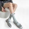 Calcetines Apilados de Rayas Verticales Estilo Ballet para Mujer Verano Delgados de Media Caña Transpirables Lazo Color Sólido Algodón Calcetines JK de Pantorrilla
