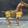Estatueta de Cavalo de Guerra Dourada em Cobre Estilo Antigo com Motivos de Dragão e Fênix, Artesanato para Presente de Decoração de Casa