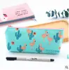 Estilo Japonês Simples Flamingo Estilo Fresco Lona Grande Capacidade Armazenamento de Mesa para Estudantes Estojo de Lápis Trapezoidal Invertido com Zíper