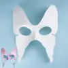Máscara de Ópera de Pequim pintada à mão DIY, rosto de gato em papel machê, meia-face de raposa, rosto infantil sem cor para meninos e meninas, rabiscos em rosto inteiro